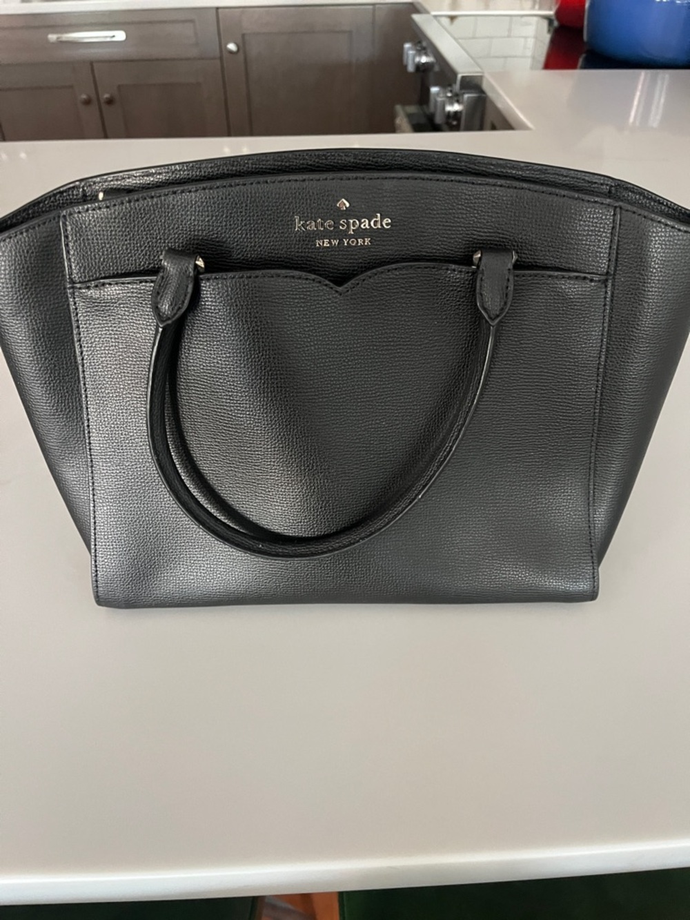 kate spade Black Pebbled Leather Heart-Trim Tote